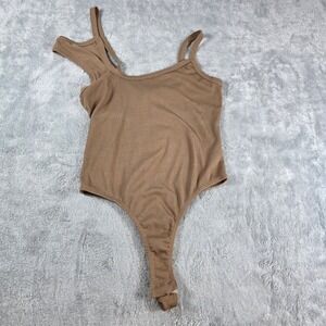 Princess Polly Womens Size 6 Brown Bodysuit Ribbed Asymmetrical Multi-Strap